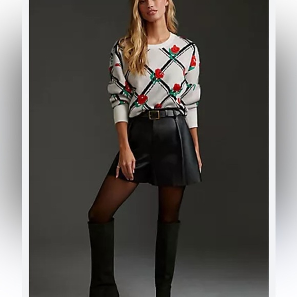 Anthropologie Jackets & Blazers - Anthropologie White Sweater with Red Floral Design